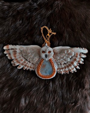 winter guardian snowy owl moonstone pendant