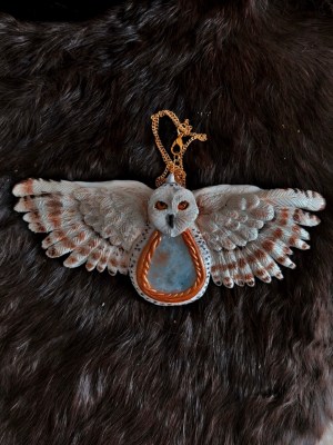 winter guardian snowy owl moonstone pendant