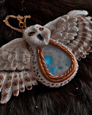 winter guardian snowy owl moonstone pendant