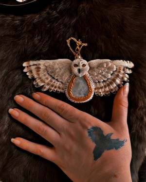 winter guardian snowy owl moonstone pendant