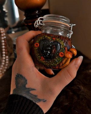 snowflake obsidian mushroom stash jar