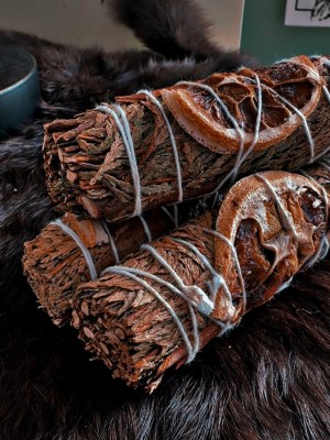 winter spirit cedar, orange, + cinnamon smudge bundle